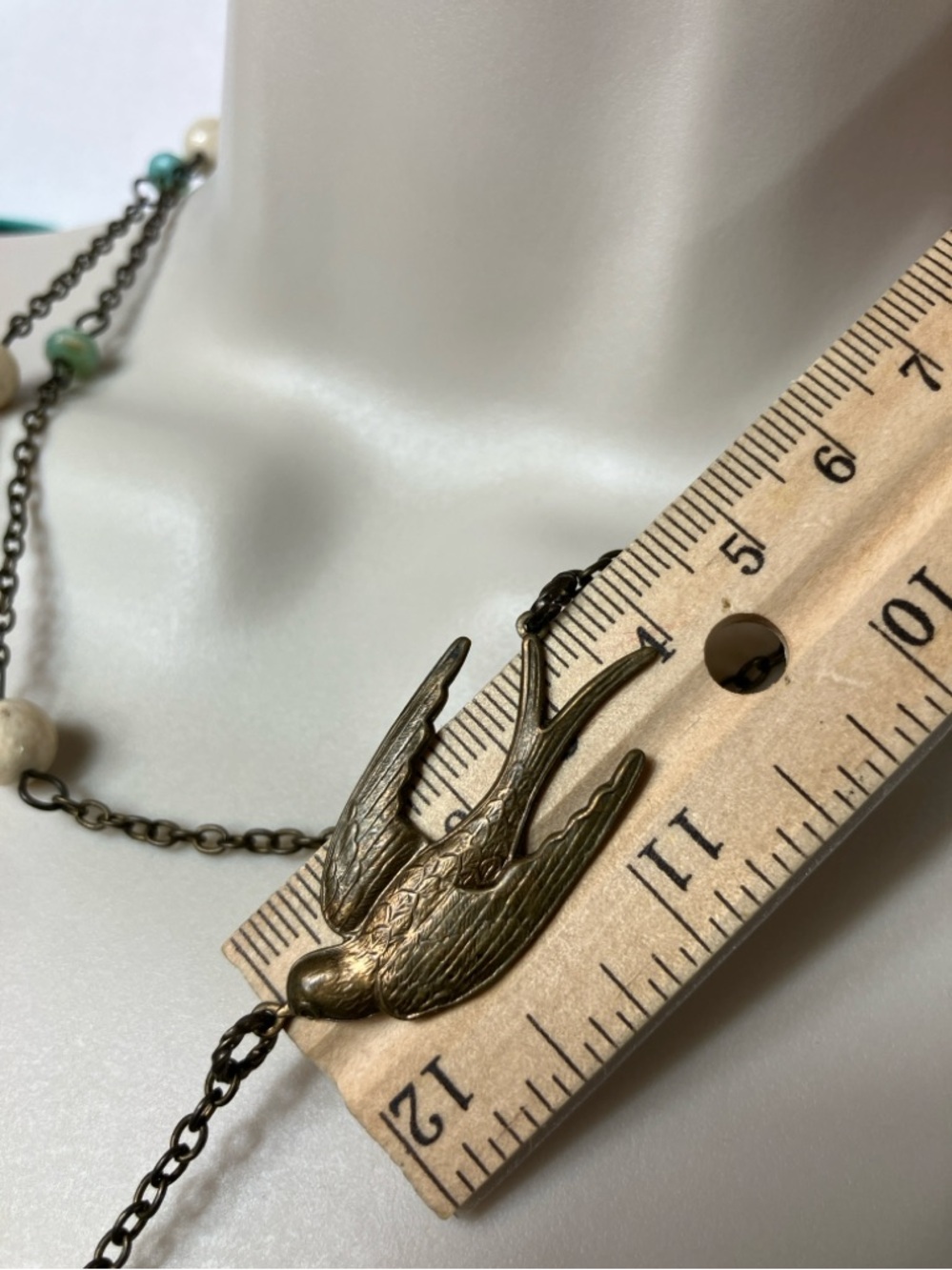Unique Retro Floral Pendant Necklace w/Turquoise Beads and Bird detail - Picture 11 of 16